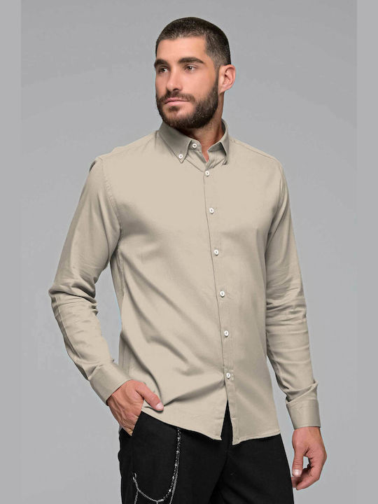 Ben Tailor Men's Shirt Long Sleeve Cotton Beige