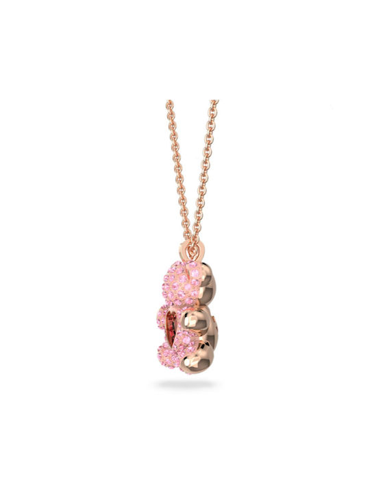 Swarovski Teddy Κολιέ με Ροζ Επιχρύσωση με Προσωποποίηση Ροζ