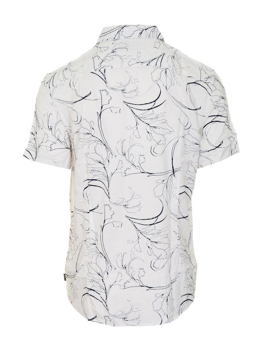 Guess Men's Floral Shirt with Short Sleeves Slim Fit White