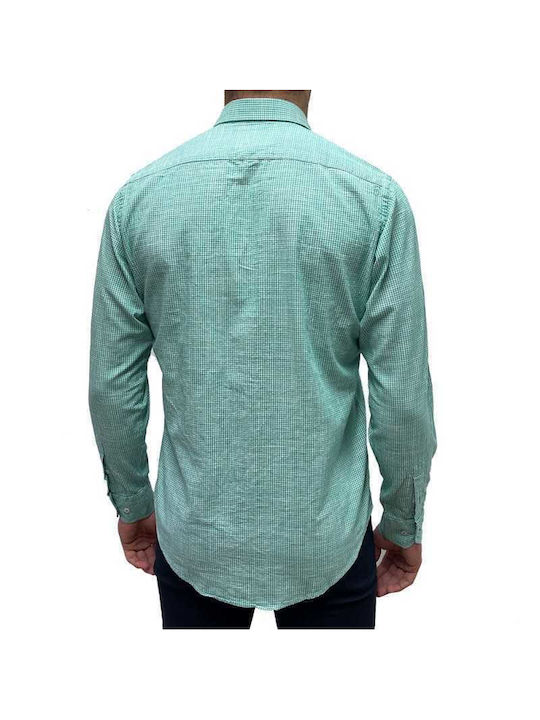 Dors Men's Shirt Long Sleeve Cotton Checked Green