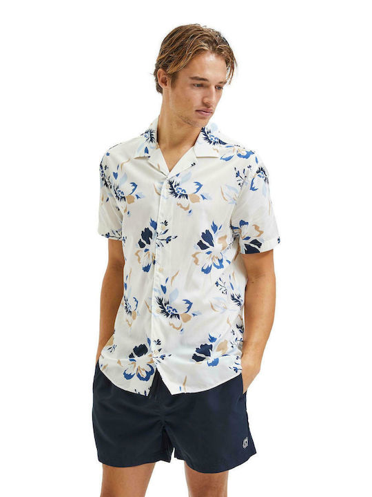 Selected Men's Shirt Short Sleeve Floral Navy Blue