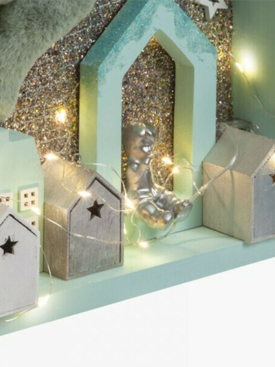 Parisis Illuminated Christmas Wooden Figure Sign Light Blue 35x35x7cm 3pcs