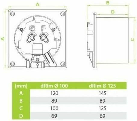AirRoxy Standard Drim Επιτοίχιος Εξαεριστήρας 125mm Λευκός