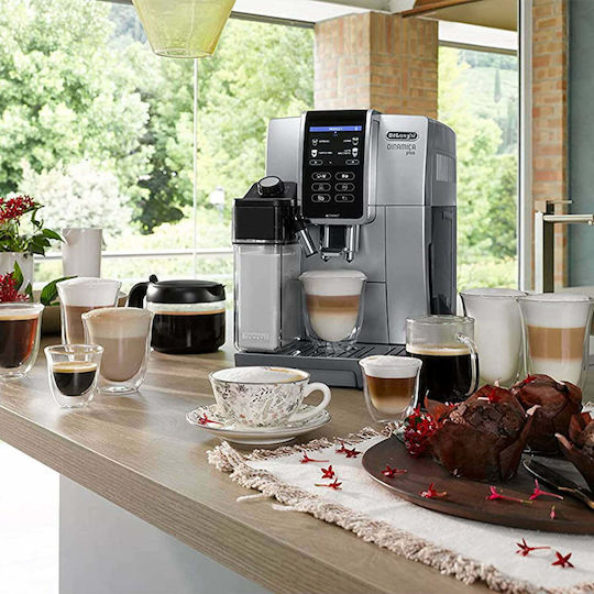 De'Longhi Dinamica Plus Automatische Espressomaschine 1450W Druck 19bar für Cappuccino mit Mahlwerk Silber