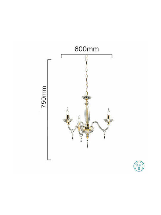 Ondaluce Chandelier Candlestick 3xE14 Gold LP.FIAMMA/3