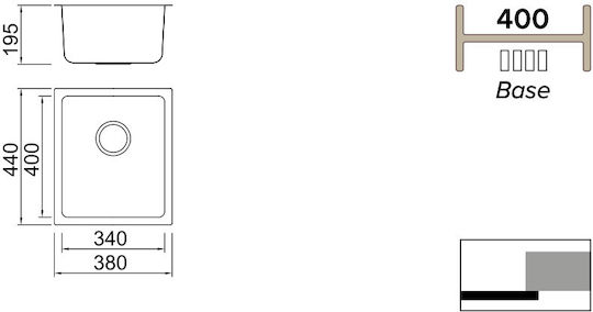 Karag BL 792 BL792 Unterbau Spüle Inox Satiniert B38xT44cm Silber
