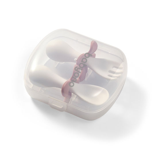 Babyono Baby Set with Fork Be Active Plastic with Case for 12+ Months Pink 2 Pieces