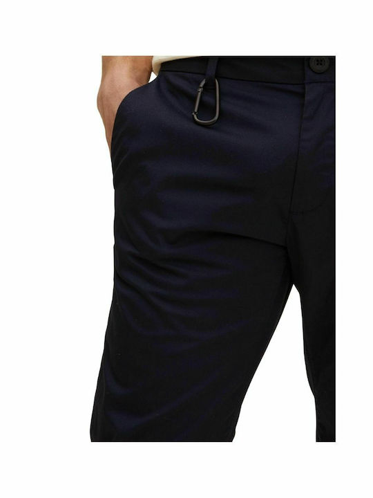 Trousers Chino Elastic in Straight Line Navy Blue