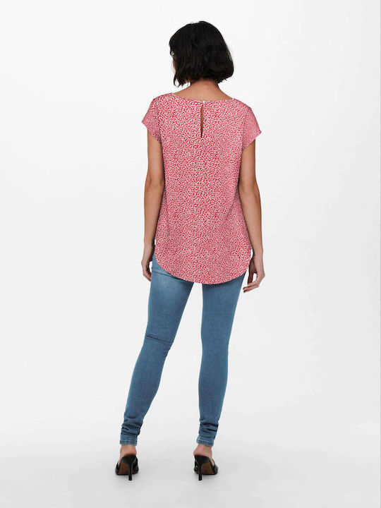 Only Damen Sommer Bluse Kurzärmelig Blumen Rot