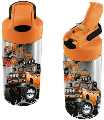 Graffiti Kids Stainless Steel Water Bottle with Straw Truck Orange 500ml