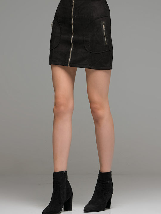 LikeMe High Waist Mini Skirt in Black color