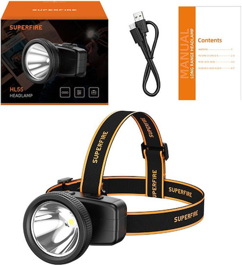 Superfire Επαναφορτιζόμενος Φακός Κεφαλής LED IP43 με Μέγιστη Φωτεινότητα 150lm