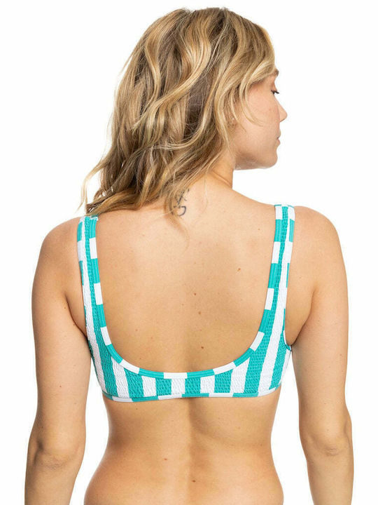 Roxy Sports Bra Bikini Top Blossom Babe Smocked Sea Blue Striped