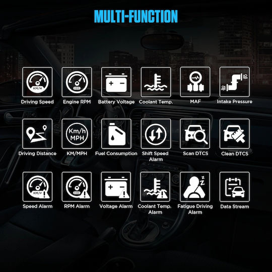 Autool HUD X50 Ψηφιακό Όργανο Θερμοκρασίας Νερού / Θερμόμετρο / Στροφόμετρο / Ταχύμετρο Αυτοκινήτου Μαύρο