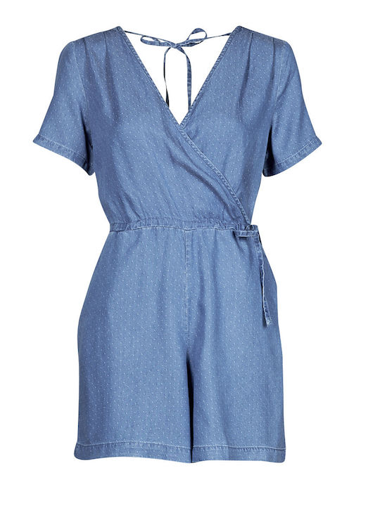 Women's Denim Short Sleeve One-piece Shorts Medium Blue Denim