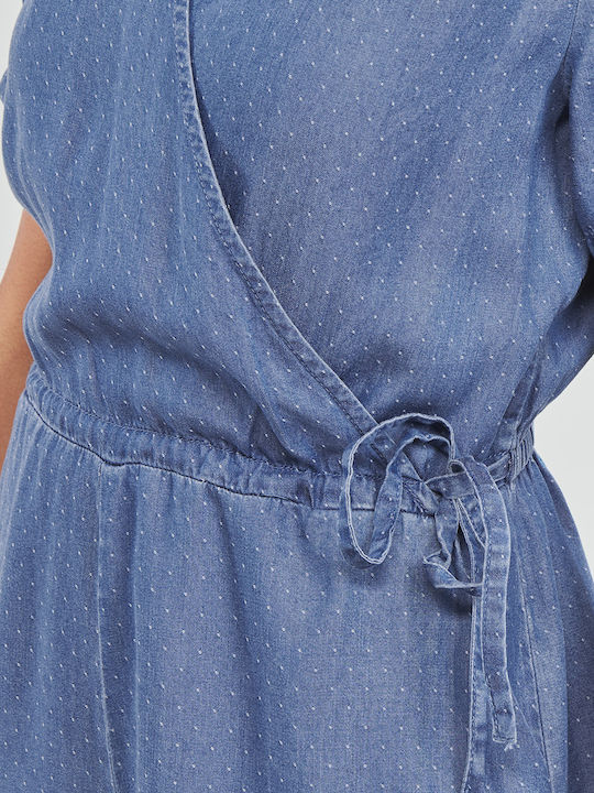 Women's Denim Short Sleeve One-piece Shorts Medium Blue Denim