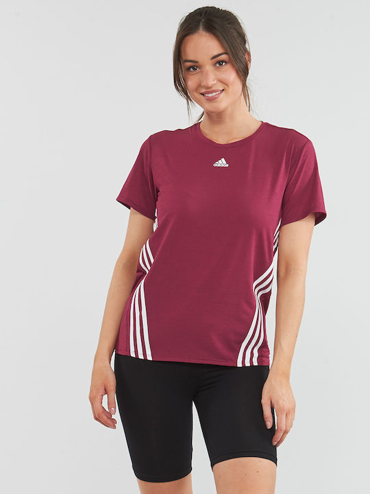 3 Stripes Γυναικείο T-shirt Ριγέ Μπορντό