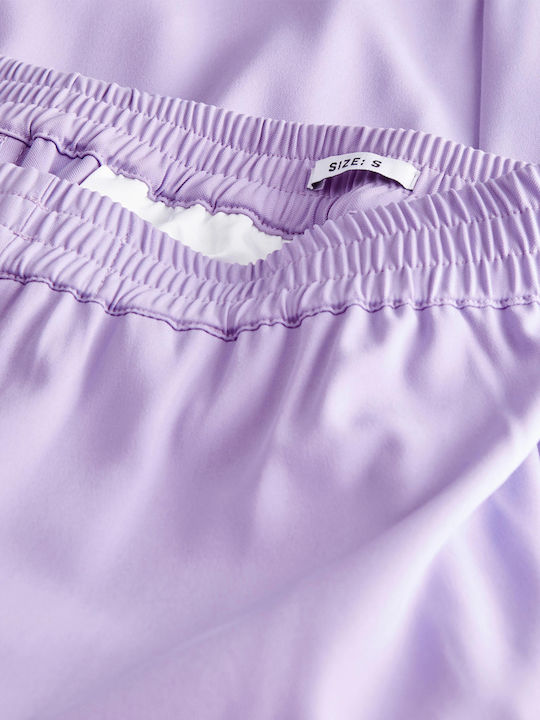 Dama Talie înaltă Tesatura Pantaloni cu Elastic cu Croială Normală Violet