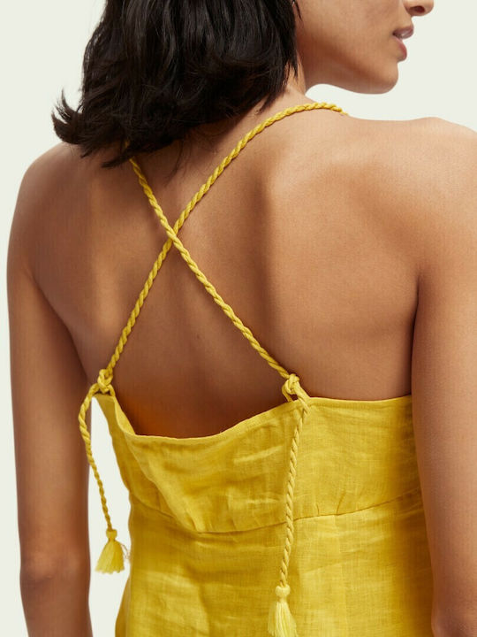 Women's Summer Blouse Cotton with Straps & V Neckline Yellow