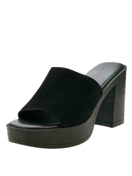 Baroque Chunky Heel Leather Mules Black