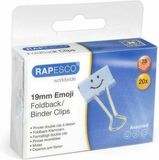 Rapesco Κλιπς Μεταλλικά Binder Clip Emoji 19mm Μπλε 20τμχ