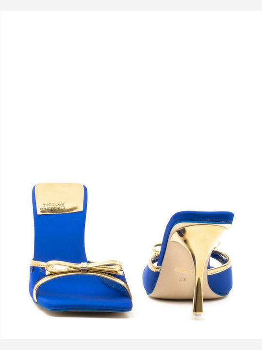 Bowzy Leder Mules mit Dünn Hoch Absatz in Blau Farbe