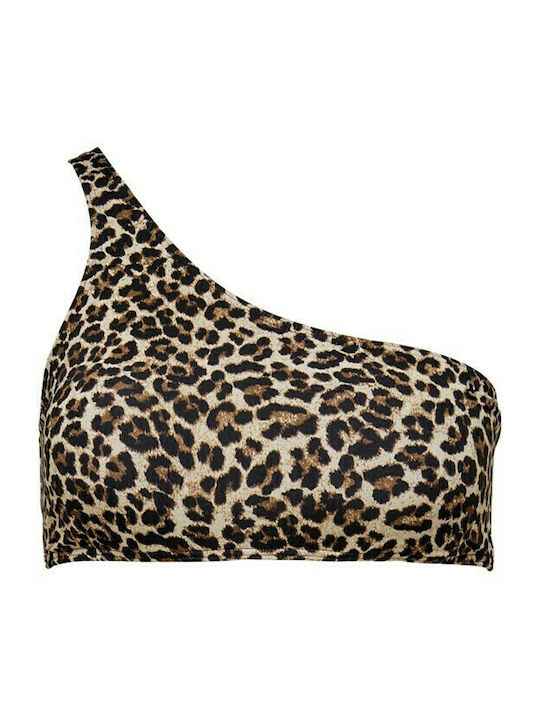 Leo Bikini με έναν Ώμο Animal Print Καφέ