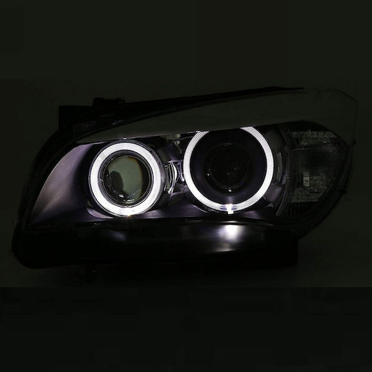 Depo Front Lights Angel Eyes BMW X1 E84 Black H7 with Motor 2009-2012 Set of 2 Pieces