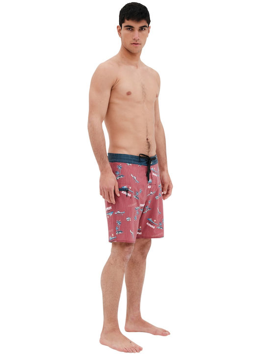 Men's Swimwear Bermuda Bordeaux / Black with Patterns