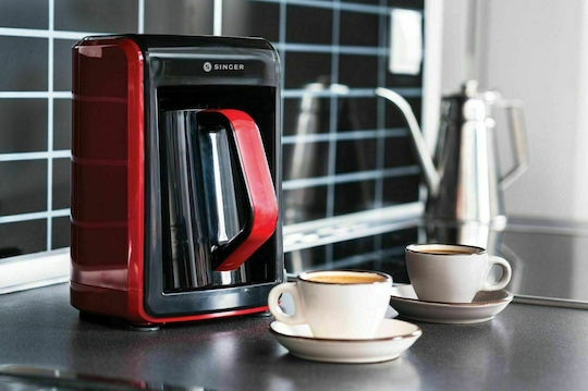 Singer Meraki Charisma Greek Coffee Machine 535W with Capacity 300ml Red - Black