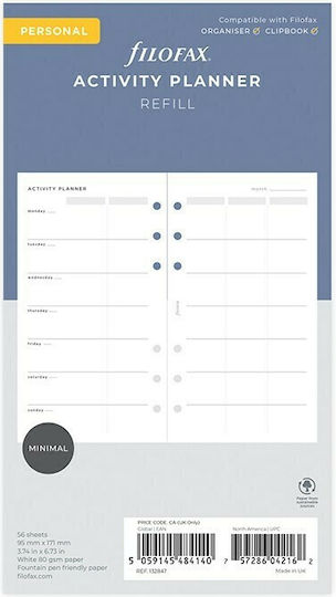Filofax Personal Weekly Diary Refill White