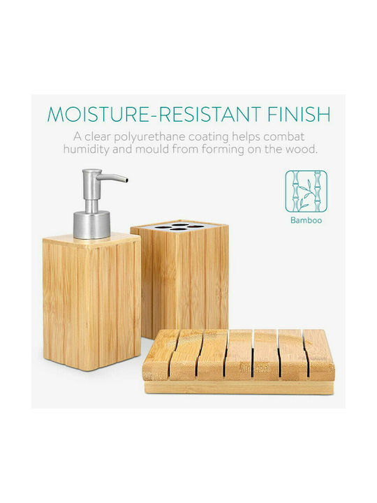 Navaris Bamboo Natural-Inox Bathroom Accessory Set 3 Pieces