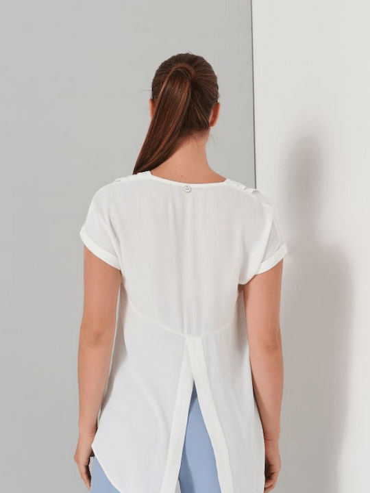 Ale - The Non Usual Casual Women's Summer Blouse Short Sleeve with V Neckline White