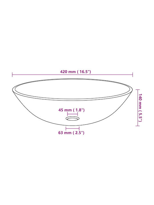 vidaXL Countertop Sink Glass 42x42x14cm Gold