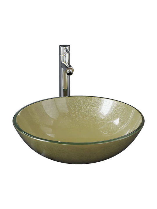 vidaXL Countertop Sink Glass 42x42x14cm Gold