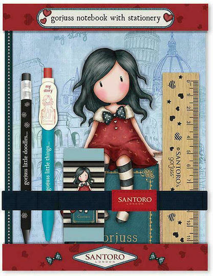 Santoro Kids Stationery Set with Pencil, Eraser, Notepad and Ruler 4pcs Gorjuss