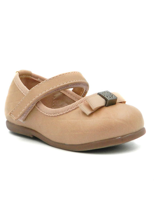 Zak Kids Leather Ballerinas with Hoop & Loop Closure Beige