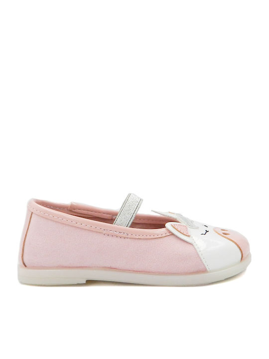 Kids Anatomic Leather Ballerinas with Elastic Strap Pink