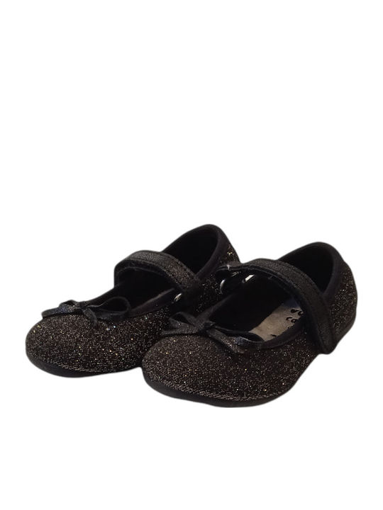 Kids Ballerinas with Hoop & Loop Closure Black