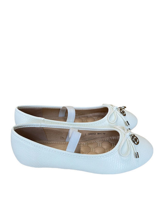 Balerini copii cu elastic de Piele Albe L06569