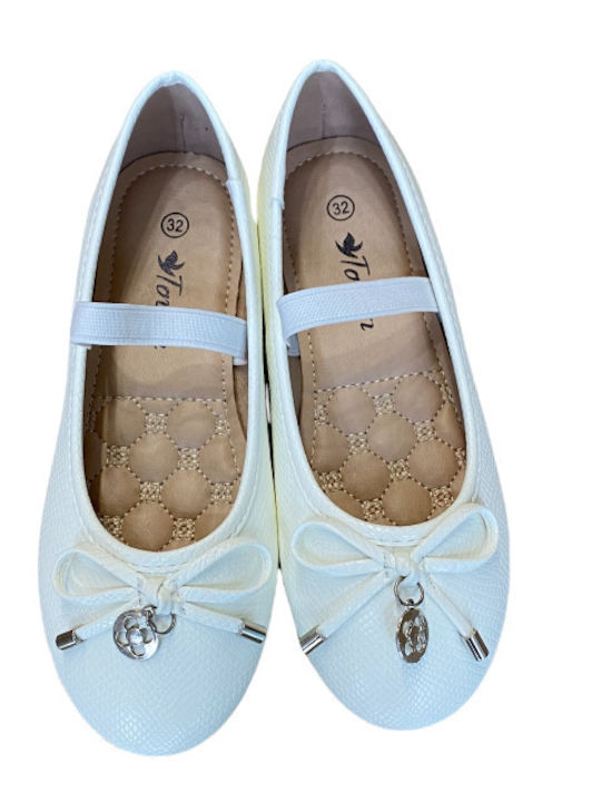 Balerini copii cu elastic de Piele Albe L06569