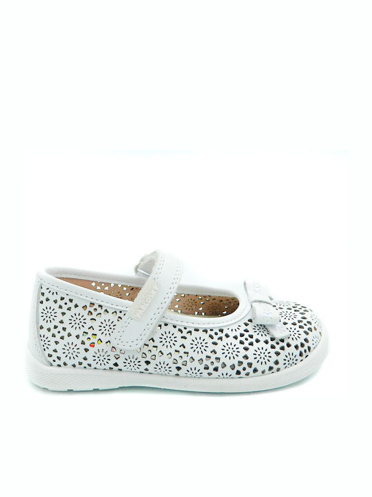 Kids Leather Ballerinas with Hoop & Loop Closure White