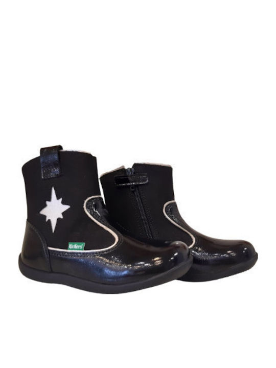 Biboots Ανατομικά Δερμάτινα Παιδικά Μποτάκια με Φερμουάρ Μαύρα