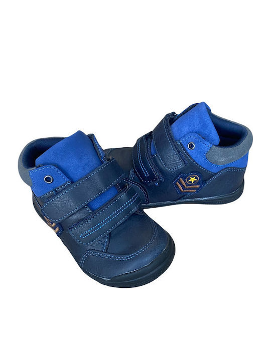 Anatomical Leather Kids Boots with Velcro Blue