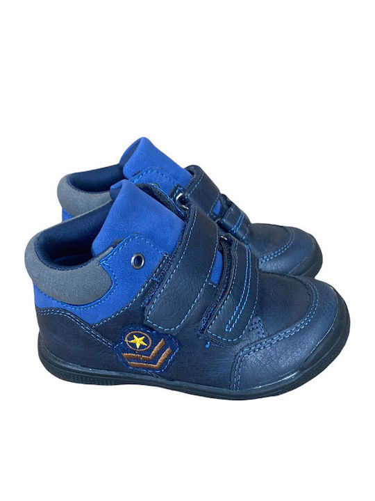 Anatomical Leather Kids Boots with Velcro Blue