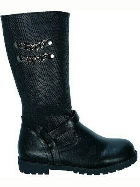 Lederne Kinderstiefel mit Reißverschluss Schwarze