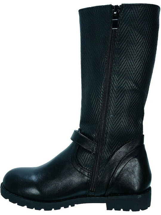 Lederne Kinderstiefel mit Reißverschluss Schwarze