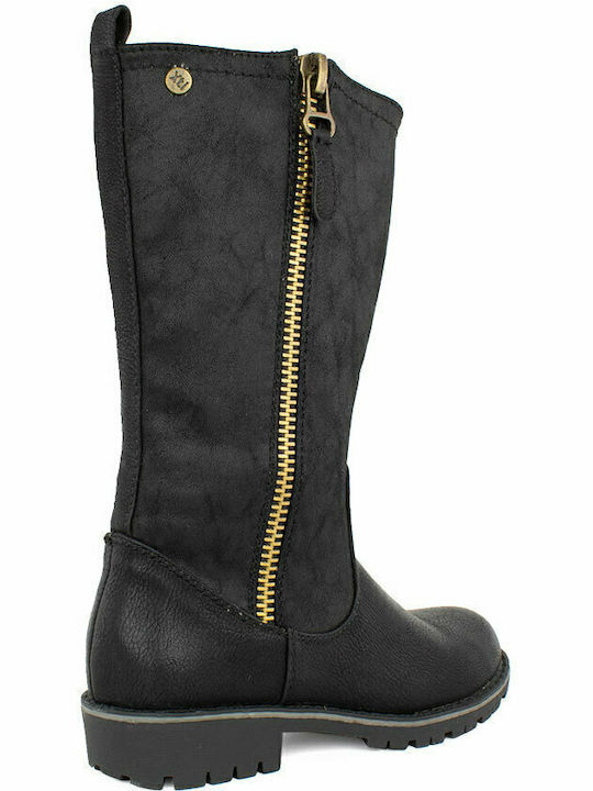 Leather Kids Boots with Zipper Black