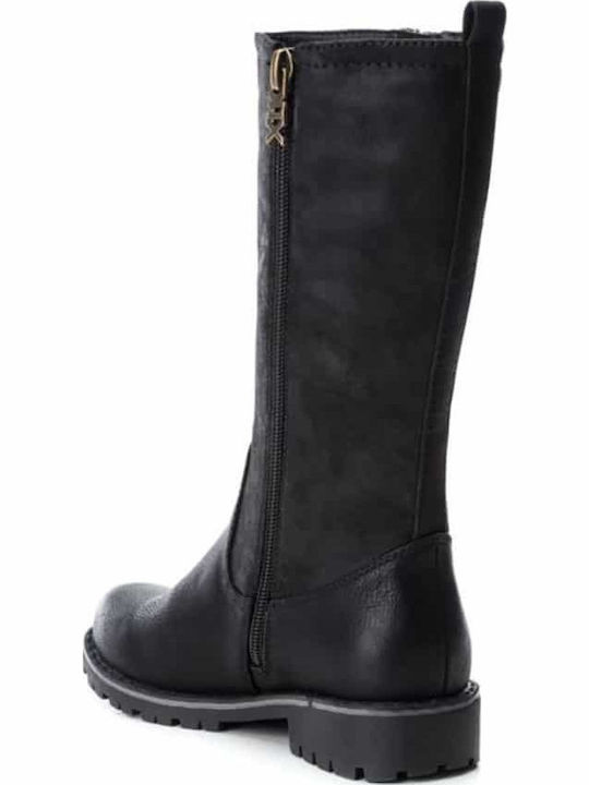 Leather Kids Boots with Zipper Black