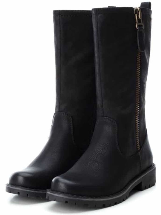 Leather Kids Boots with Zipper Black